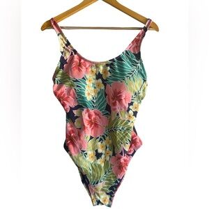 Hurley Tropical One-Piece Swimsuit L Open Back Molded Cups Adjustable Straps